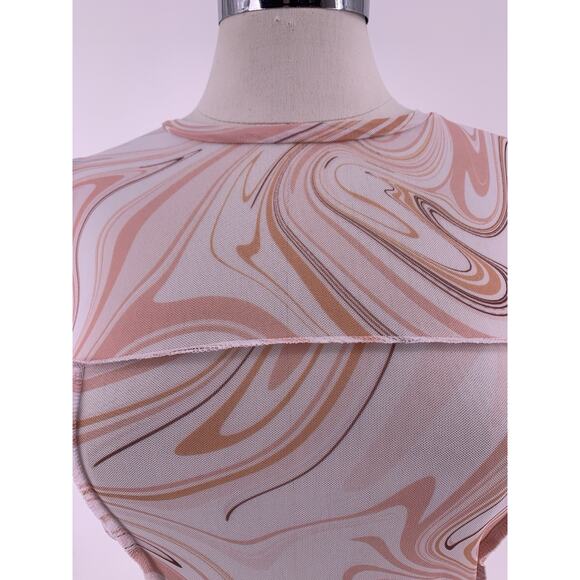Y2K Swirl Print Mesh Top Short Sleeve Fairy Rave Indie Psychedelic L - Picture 4 of 7
